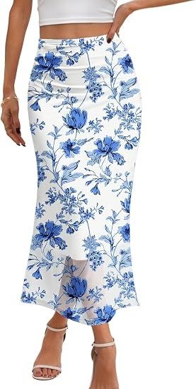 Immagine di White Skirt With Blue Floral Print 4